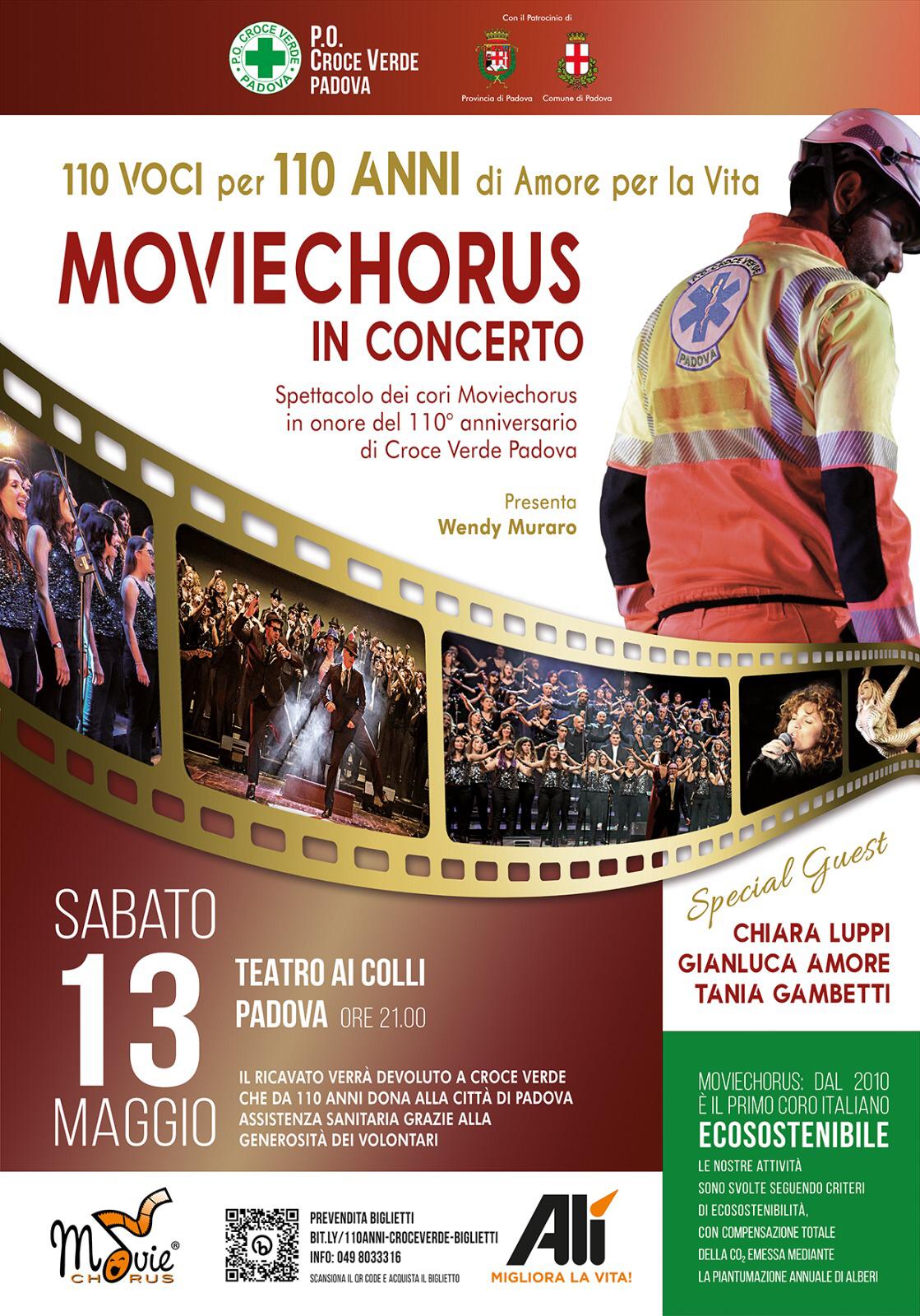 Volantino per pubblicizzare il concerto per i 110 anni della Croce Verde di Padova Sabato 13 maggio 2023